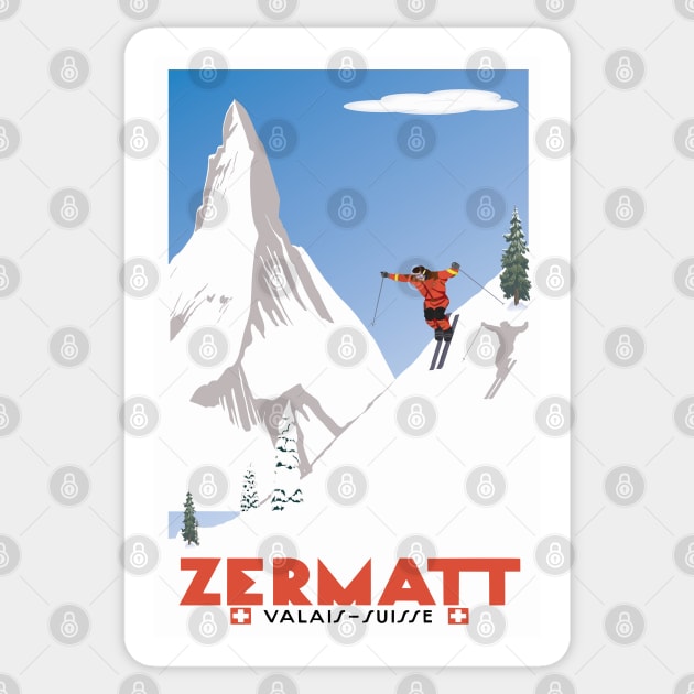 Zermatt, Valais, Switzerland,Ski Poster Sticker by BokeeLee